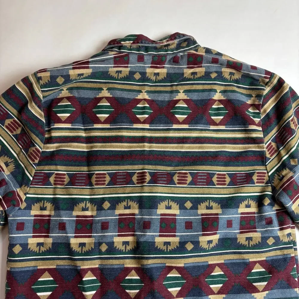 Vintage 90s Cotton Denim Jacket Aztec Tribal Southwestern Boho Jean USA Vivaldi